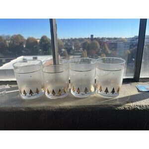 VINTAGE MCM CULVER FROSTED CHRISTMAS TREE GLASSES